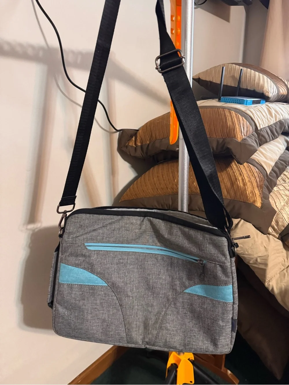 Gray and Light Blue Men's Messenger Crossbody Bag - Casual Everyday